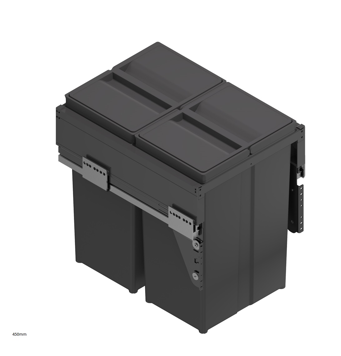 Eco waste bin soft closing 450mm anthracite for double kitchen waste bin installation.
