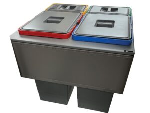 Elletipi 64L waste bin 2x24L and 2x8L for 600mm cabinet with Blum Legrabox drawer as a durable kitchen waste container.