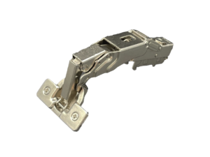 CEMUX 155° HINGE FOR CORNER DOORS SOFT AND NON SOFT CLOSING installed on a cabinet corner door