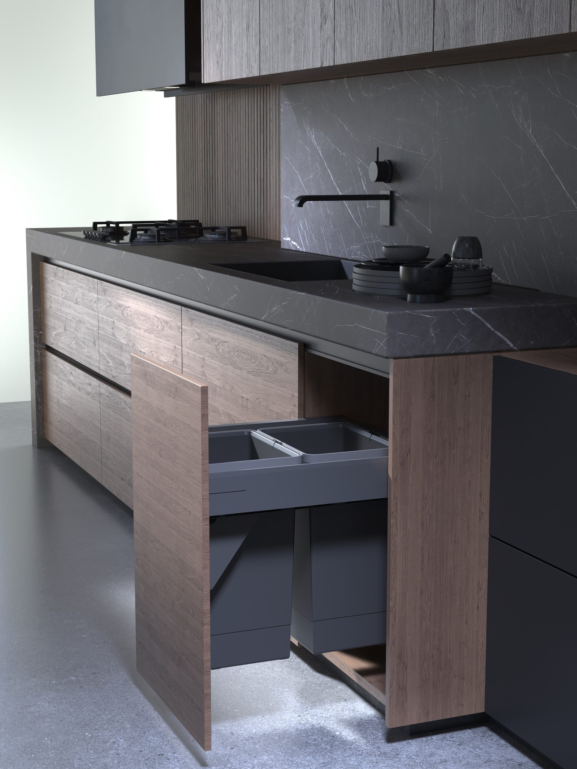 SIGE 450 UNIVERSAL BIN SIGE 552U 64L waste bin for 500mm cabinet functions as an efficient kitchen trash bin solution.