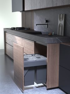 SIGE 553U 80L waste bin for 600mm cabinet designed for small kitchen waste bins spaces.